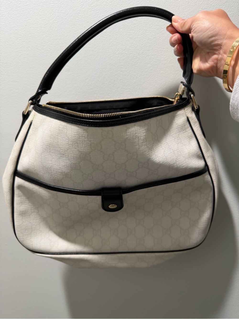 Gucci GG supreme joy hobo bag, coated canvas with leather trim